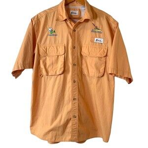 World Wide Sportsman Fishing Shirt L Mens White Gold Orange Embroidered Vented